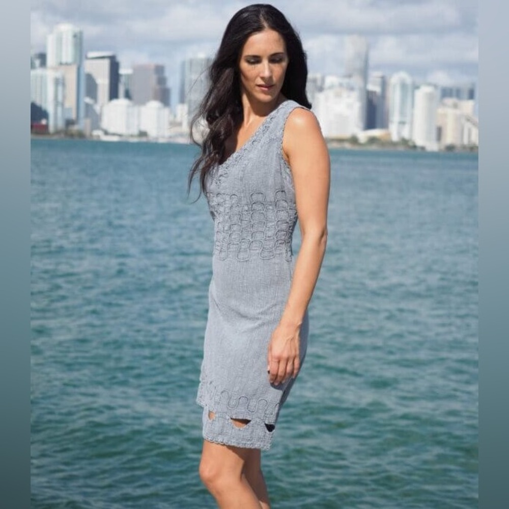 Gray Embroidered Sleeveless Dress cotton natural Size S